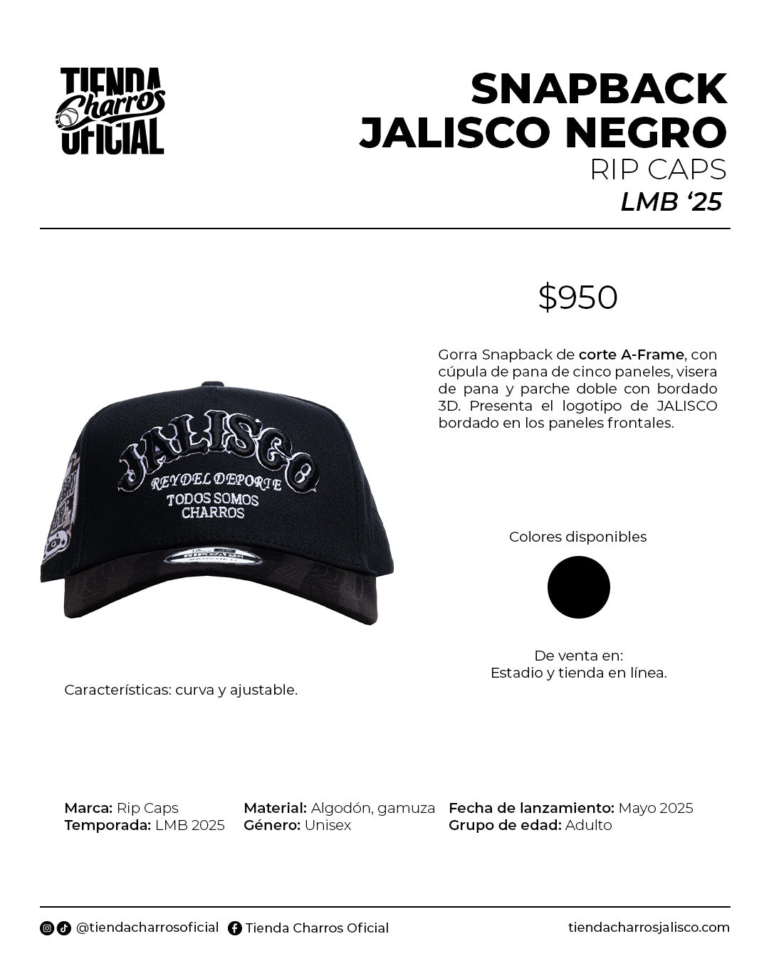 GORRA JALISCO NEGRO RIPCAPS