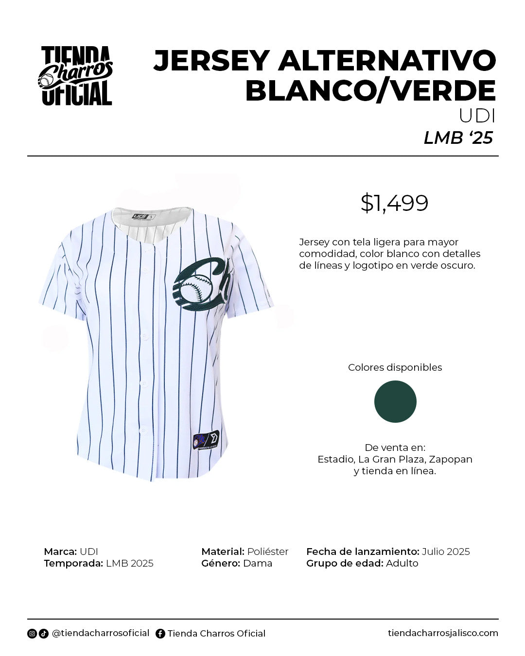 JERSEY ALTERNATIVO DAMA BLANCO VERDE UDI